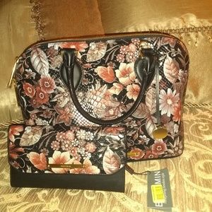 Brahmin Floral Satchel with matching wallet